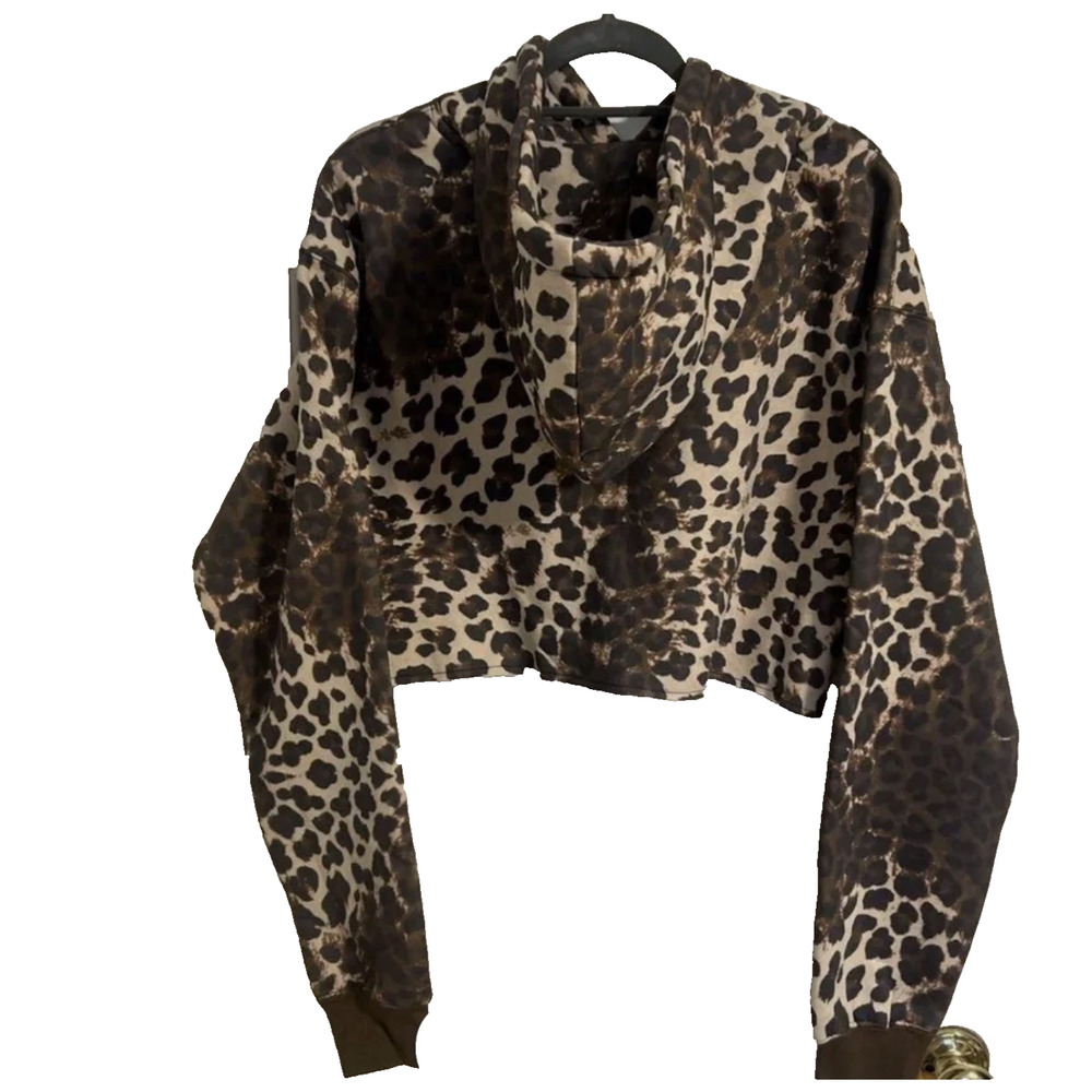Civil Regime Shimmering RFC Cropped Hoodie Leopard Print Size M - Picture 3 of 6